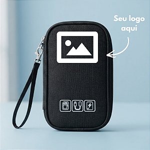 Necessaire Organizadora Porta Cabos Personalize com Logo - Preto - 19x12x3,5cm - 1 unidade - Rizzo