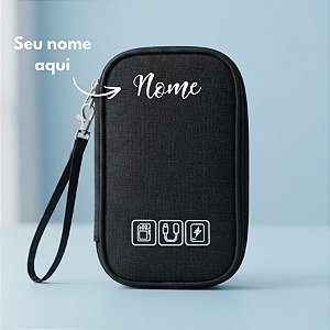 Necessaire Organizadora Porta Cabos Personalizado com Nome- Preto - 19x12x3,5cm - 1 unidade - Rizzo