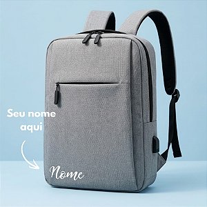 Bolsa para Notebook até 15 polegadas com saída USB Personalizado com Nome - Cinza - 45x30x10cm - 1 unidade - Rizzo
