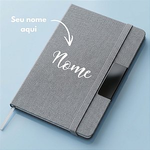 Caderno de Anotações em Tecido e Metal Personalizado com Nome - Cinza - 21,5x14,5cm - 1 unidade - Rizzo