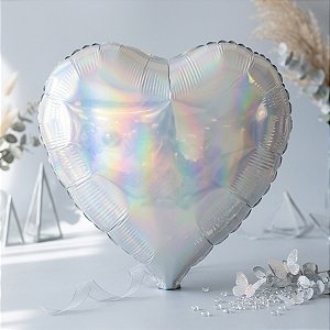 Balão de Festa 18" Microfoil - Coração Holográfico Espelhado 2D - 45cm - 1 unidade - Rizzo