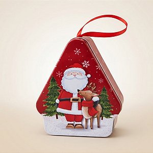 Lata de Natal de Metal para Pendurar- Papai Noel e Rena - 8,5x10,5x4cm - 1 unidade - Rizzo