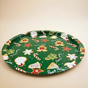 Bandeja de Metal Decorativa de Natal Redonda - Biscoitos Sweet Treats - 32x32x1,5cm - 1 unidade - Rizzo