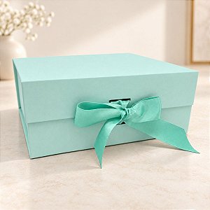Caixa de Papel Rígido Retangular com Imã e Fita  - Tiffany Claro - M 28,2x20,2x9,2cm - 1 unidade - Rizzo