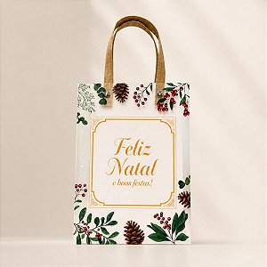 Sacola Transparente Fosca Com Alça de Fibra Bege - Boas Festas! - 15x20cm - 1 unidade - Rizzo