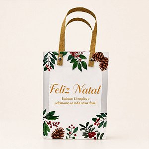 Sacola Transparente Fosca Com Alça de Fibra Bege - Celebramos a Vida - 15x20cm - 1 unidade - Rizzo