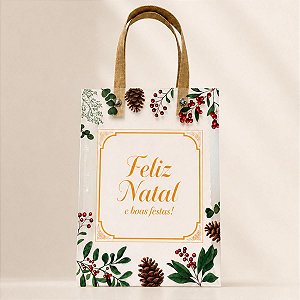 Sacola Transparente Fosca Com Alça de Fibra Bege - Boas Festas! - 20x25cm - 1 unidade - Rizzo
