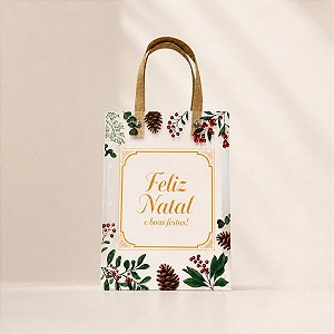 Sacola Transparente Fosca Com Alça de Fibra Bege - Boas Festas! - 13x15cm - 1 unidade - Rizzo
