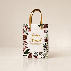 Sacola Transparente Fosca Com Alça de Fibra Bege - Gratidão Que Floresce - 13x15cm - 1 unidade - Rizzo