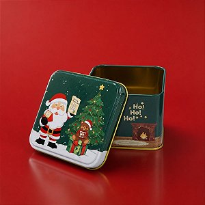 Lata de Metal de Natal - Lata de Metal de Natal - Ho! Ho! Ho! - Verde - 8x8x6,3cm - 8x8x6,3cm - 1 unidade - Rizzo