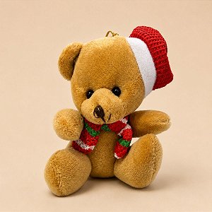 Enfeite Para Pendurar de Natal - Ursinho de Pelúcia - Listras Vermelhas, Verdes e Brancas - 10cm - 1 unidade - Rizzo