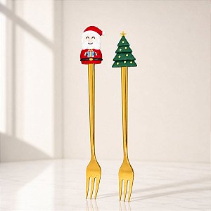 Kit Garfos Para Sobremesa de Natal - Presente e Árvore de Natal - 17cm - 2 unidades - Rizzo