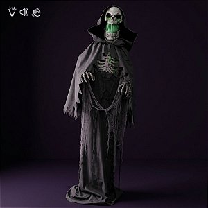 Enfeite Decorativo de Halloween Com Som, Luz e Movimento - Caveira Onyx - 1,75m - 1 unidade - Cromus - Rizzo