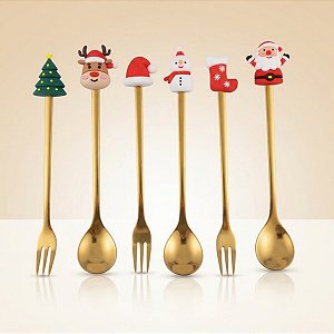 Kit Talheres para Sobremesa de Natal - Modelo 2 - 17cm - 6 unidades - Rizzo
