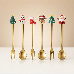 Kit Talheres para Sobremesa de Natal - Modelo 1 - 17cm - 6 unidades - Rizzo