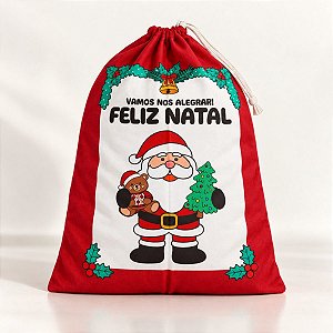 Saco para Presente de Natal em Tecido - Vamos nos Alegrar - 40x57cm - 1 unidade - Rizzo