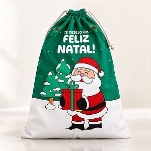 Saco para Presente de Natal em Tecido - Te Desejo Um Feliz Natal - 40x57cm - 1 unidade - Rizzo