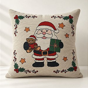 Capa Para Almofada De Natal - Papai Noel Urso e Presente - 43cm - 1 unidade - Rizzo