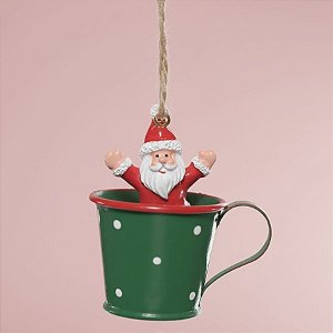 Enfeite Para Pendurar de Natal - Caneca com Papai Noel - 6,5x5,5x4cm - 1 unidade - Cromus - Rizzo