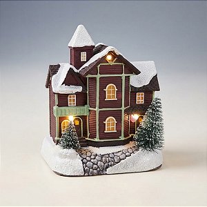 Casinha Decorativa de Natal com LED - Vinho - 10,5x11x7,5cm - 1 unidade - Rizzo