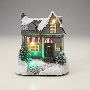 Casinha Decorativa de Natal com LED - Cinza - 10,5x11x7,5cm - 1 unidade - Rizzo