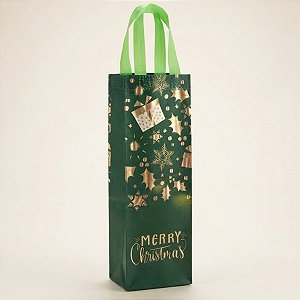 Sacola Para Bebidas de Natal - Merry Christmas - Verde - 12x35x9cm - 1 unidade - Rizzo