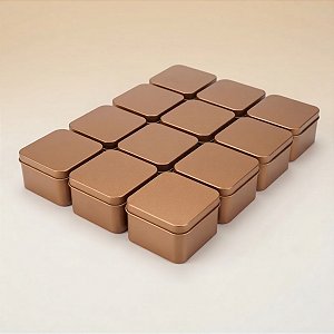 Lata de Metal Quadrada - Bronze - 6x4x6cm - 12 unidades - Rizzo