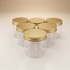 Pote de Plástico Transparente com Tampa Dourada Rosqueável - 6,5x6,5cm - 150ml - 6 unidades - Rizzo