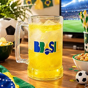 Caneca Acrílica Com Gel Congelante - Brasil - Amarelo - 400mL - 1 unidade - Rizzo