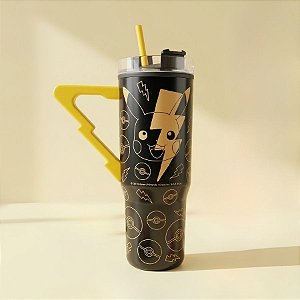 Caneca Térmica com Canudo - Pokemon Pikachu com Raio - 770ml - 1 unidade - Zonacriativa - Rizzo