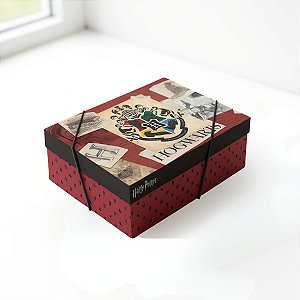 Caixa Retangular com Tampa e Elástico - Casas Hogwarts - M 35x25x11  - 1 unidade - Cromus - Rizzo