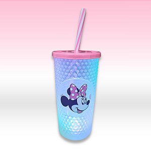 Copo de Plástico com Tampa, Canudo e LED - Minnie Mouse - Rosa - 490ml - 1 unidade - Disney Original - Rizzo