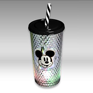 Copo de Plástico com Tampa, Canudo e LED - Mickey Clássico - Preto - 490ml - 1 unidade - Disney Original - Rizzo