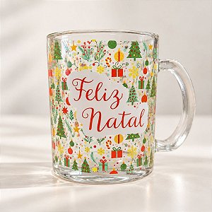 Caneca de Vidro de Natal - Árvores e Presentes - 335ml  - 1 unidade - Rizzo