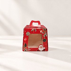 Caixa para Panetone 100g com Visor - Natal Afetivo - Vermelho - P 10x10x9cm - 10 unidades - Cromus - Rizzo