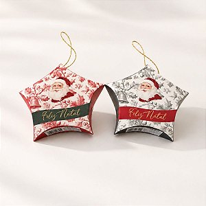 Caixa Para Lembrancinha - Estrela de Natal Nostalgia - Verde e Vermelho - 14x3x11,5cm - 10 unidades - Cromus - Rizzo