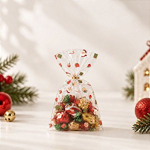 Saco Transparente Decorado de Natal - Nostalgia Vermelho - 11x19,5cm - 50 unidades - Cromus - Rizzo