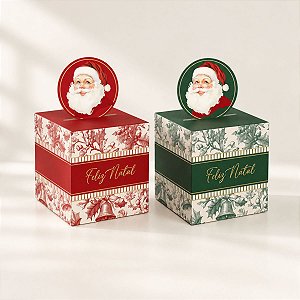 Caixa Pop Up Para Panetone 100g - Nostalgia Compose Verde e Vermelho - 9x9x11cm - 10 unidades - Cromus - Rizzo