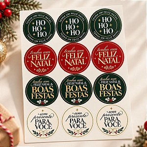 Cartela Adesiva de Natal - Adesivos Natalinos - 3,5x3,5cm - 24 unidades - Stickr - Rizzo