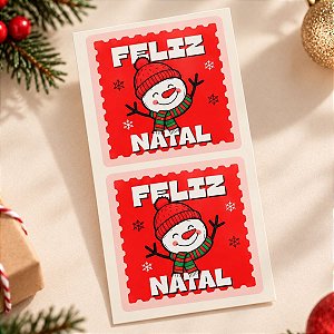 Adesivo Decorativo de Natal - Feliz Natal Boneco de Neve - Ref.2570 - 4x4cm - 60 unidades - Stickr - Rizzo