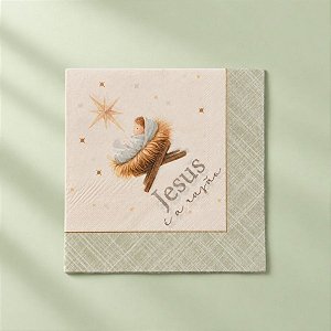 Guardanapo de Papel Natalino - Jesus é a Razão - Bege e Verde - 32,5x32,5cm - 20 unidades - Cromus - Rizzo