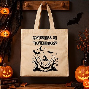 Sacola de Algodão Gostosuras ou Travessuras - Abóbora - Halloween - 22x20cm - 1 unidade - Rizzos