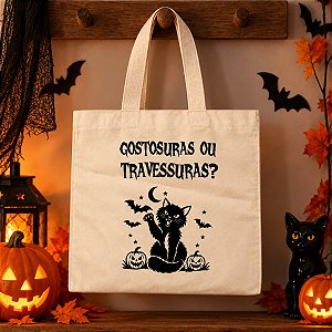 Sacola de Algodão Gostosuras ou Travessuras - Gatinho - Halloween - 22x20
 - 1 unidade - Rizzo
