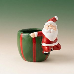 Mini Vaso Decorativo de Natal - Papai Noel Escalando - Verde e Vermelho - 8x9x10cm - 1 unidade - Cromus - Rizzo
