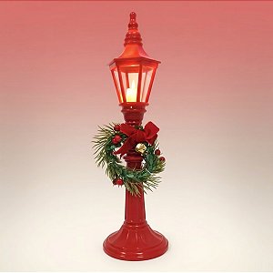 Enfeite Decorativo De Natal - Mini Poste com Guirlanda e LED - Vermelho - 9x31x9cm - 1 unidade - Cromus - Rizzo