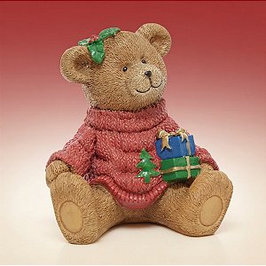 Enfeite de Natal em Resina - Urso com Moletom Vermelho e Presentes - 11x13x8cm - 1 unidade - Cromus - Rizzo