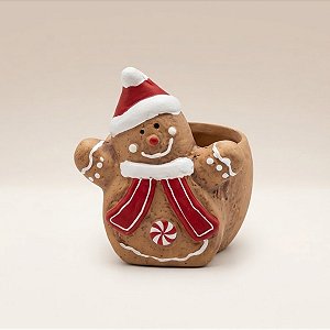 Mini Vaso Decorativo de Natal - Biscoito Gingerbread - 8x11x8,5cm - 1 unidade - Cromus - Rizzo