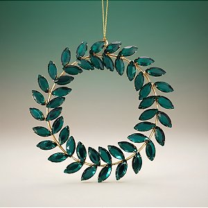 Enfeite para Pendurar de Natal - Guirlanda de Ouro com Joias Verdes - 13x14cm - 1 unidade - Cromus - Rizzo