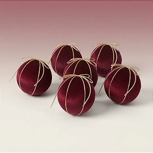 Bola de Natal - Veludo Vinho e Laço Ouro - 8x8x8cm - 6 unidades - Cromus - Rizzo