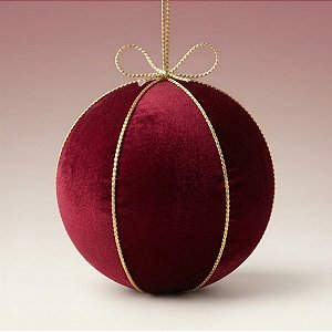 Bola de Natal - Veludo Vinho e Laço Ouro - 15x15x15cm - 1 unidade - Cromus - Rizzo